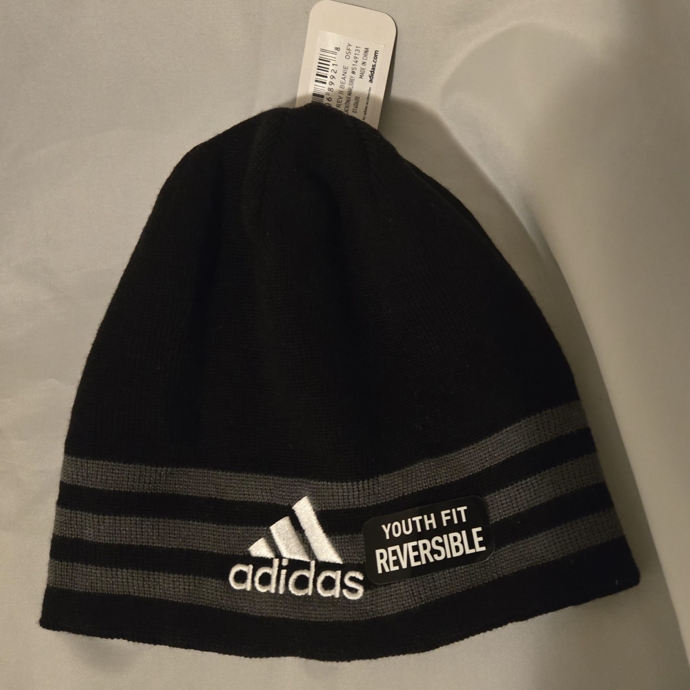 Adidas Kids Black and Gray Reversible Beanie